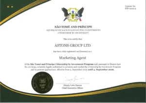 São Tomé and Príncipe licensed agent certificate